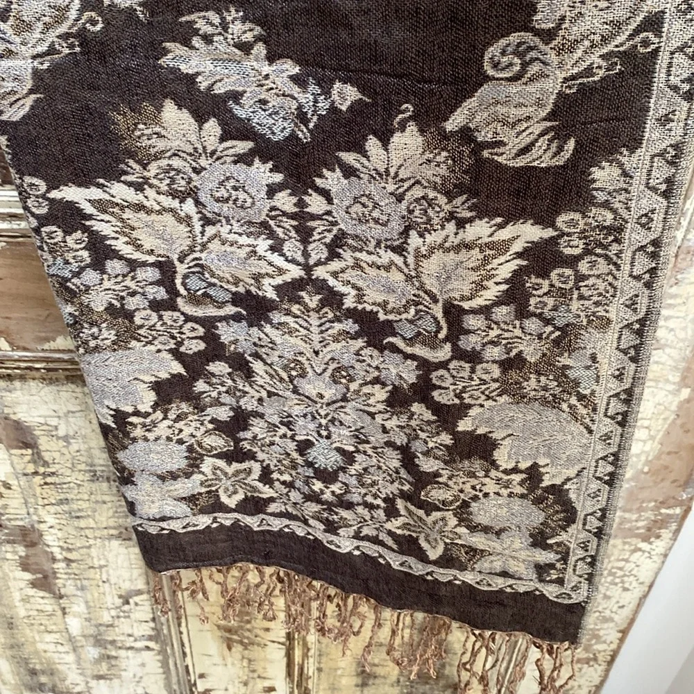 Vintage Floral Wrap/Scarf, Brown/Cream, Reversible